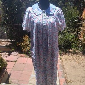 Blue & Pink Floral Cotton House Dress w/ Pockets | Size M/L